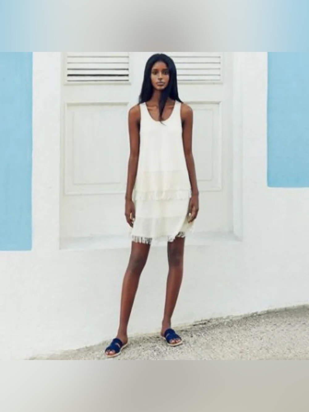 NWT Theory Jurinzi Prosecco Fringe-Trim Dress Size L Ivory Linen Sleeveless